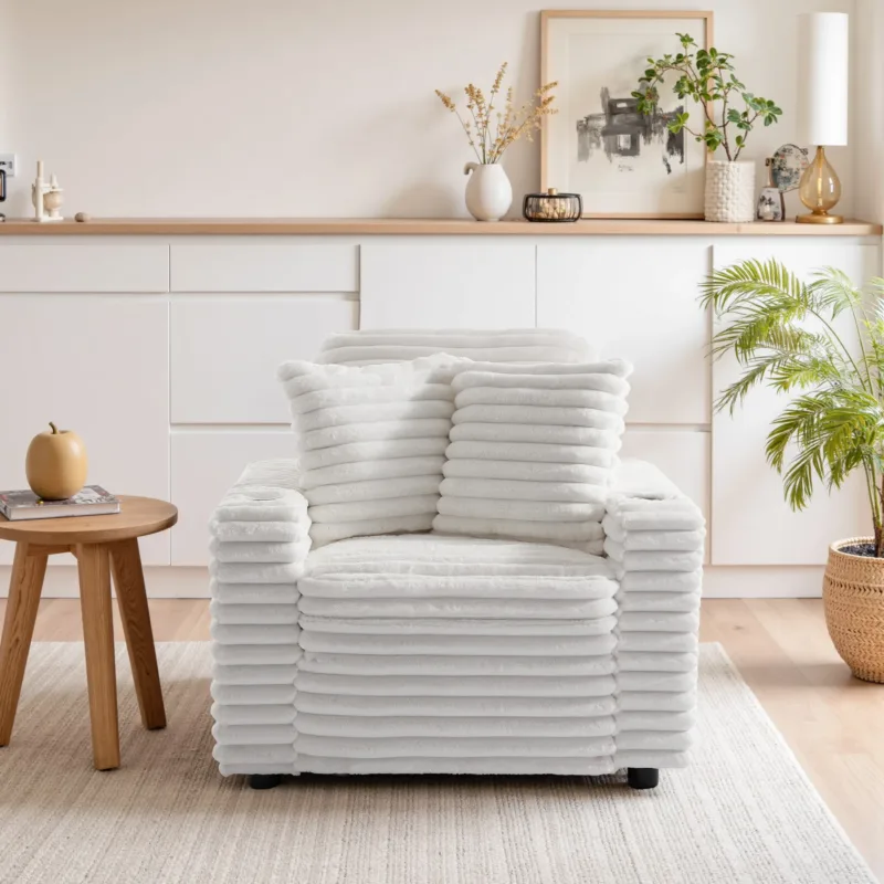 Ermia Modern Faux Fur Accent Chair with Cup Holder and Two Pillows - Image 8