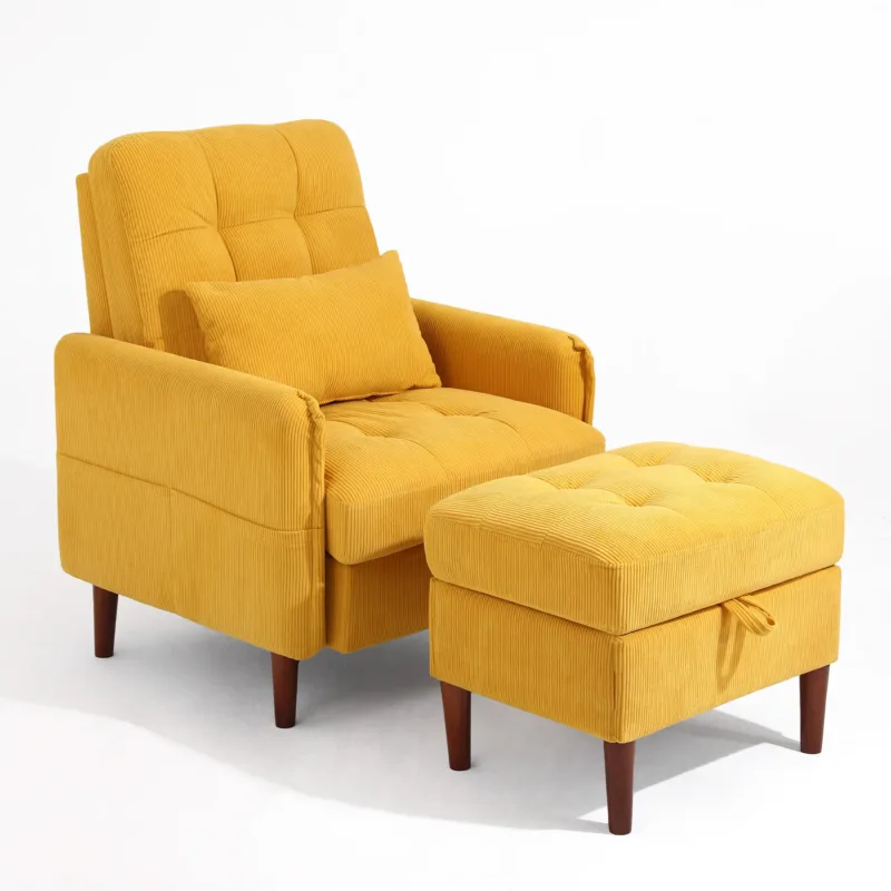 Deeda Soft Fabric Accent Chair with Adjustable Backrest and Ottoman - Image 5