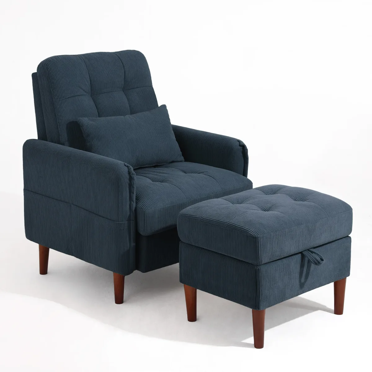 Deeda Soft Fabric Accent Chair with Adjustable Backrest and Ottoman - Image 1