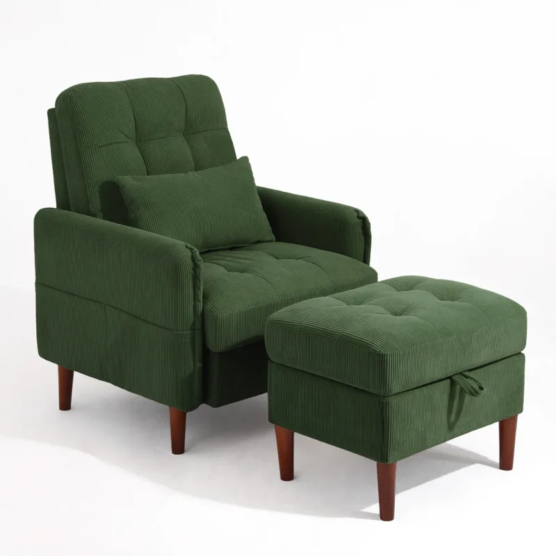 Deeda Soft Fabric Accent Chair with Adjustable Backrest and Ottoman - Image 3
