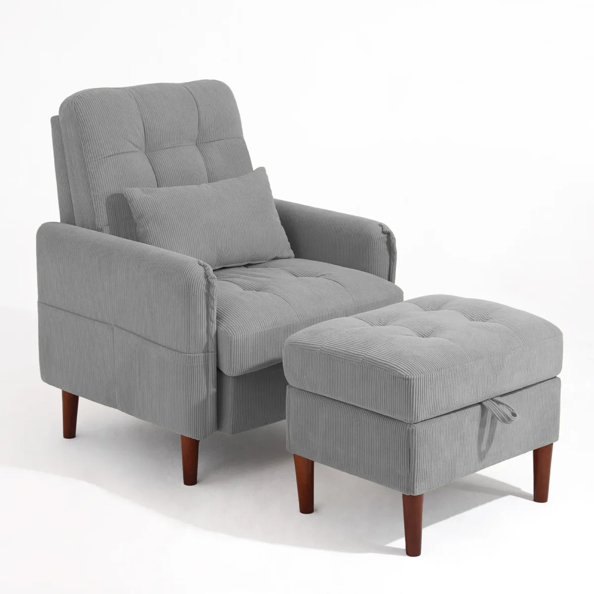Deeda Soft Fabric Accent Chair with Adjustable Backrest and Ottoman - Image 2