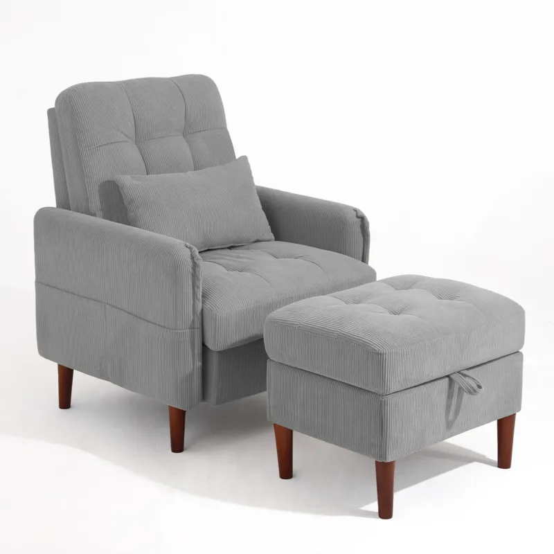 Deeda Soft Fabric Accent Chair with Adjustable Backrest and Ottoman - Image 2