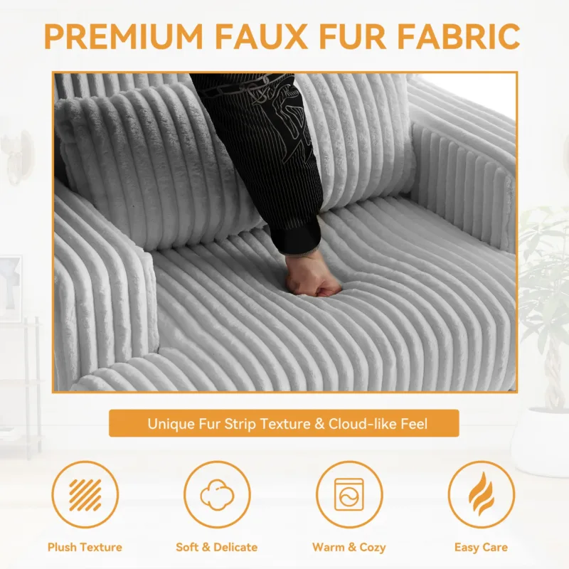 Ermia Modern Faux Fur Chaise Lounge Chair with Movable Ottoman and Pillow - Image 7