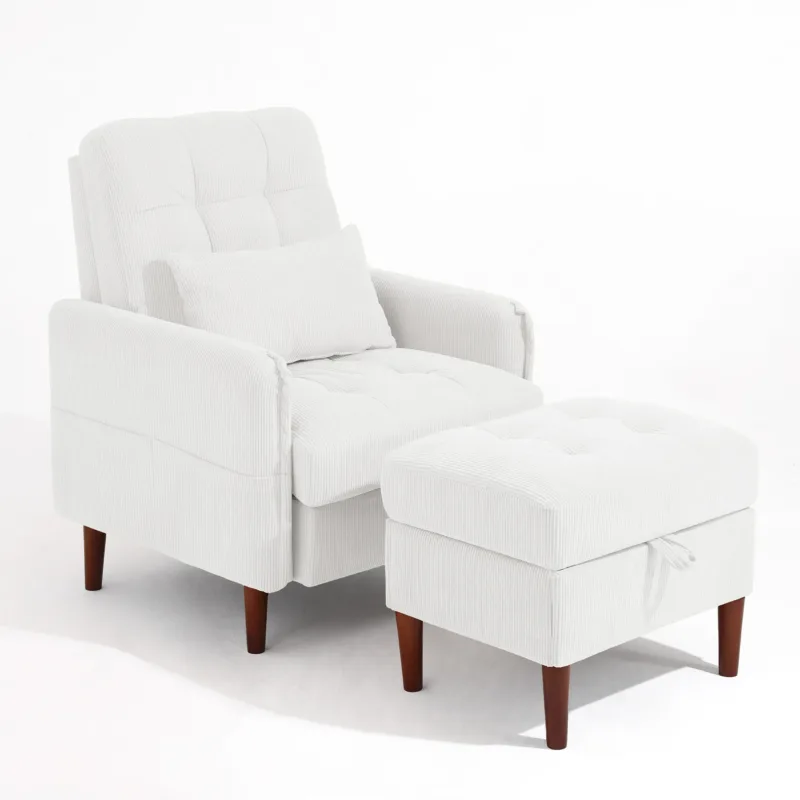 Deeda Soft Fabric Accent Chair with Adjustable Backrest and Ottoman - Image 4