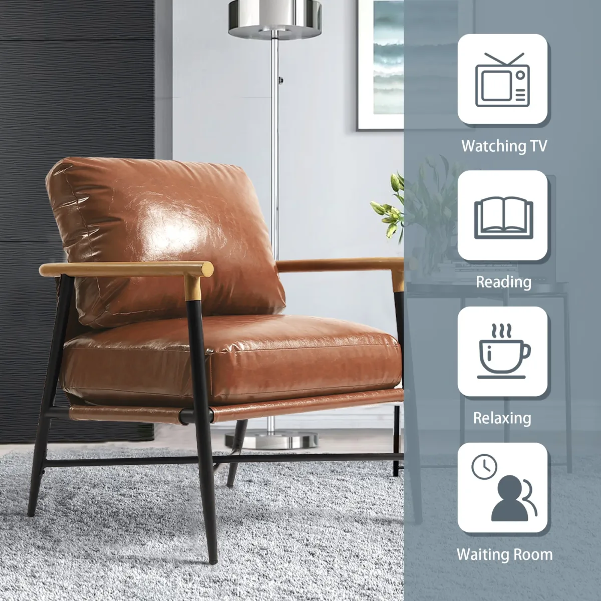 Dajauna Midcentury Modern Upholstered Metal Frame Arm Accent Chair - Image 7