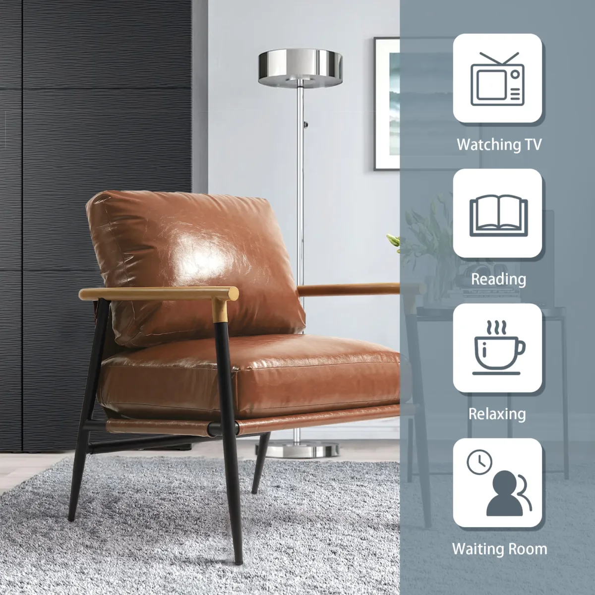 Dajauna Midcentury Modern Upholstered Metal Frame Arm Accent Chair - Image 7
