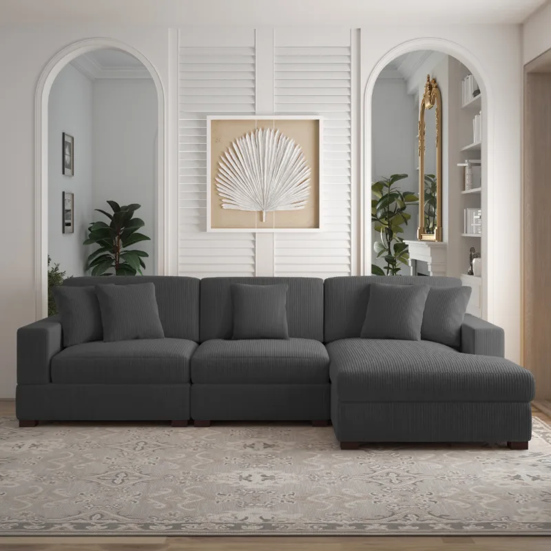 Phydra 3-Piece L-Shape Cordurey Sectional Sofa - Image 12