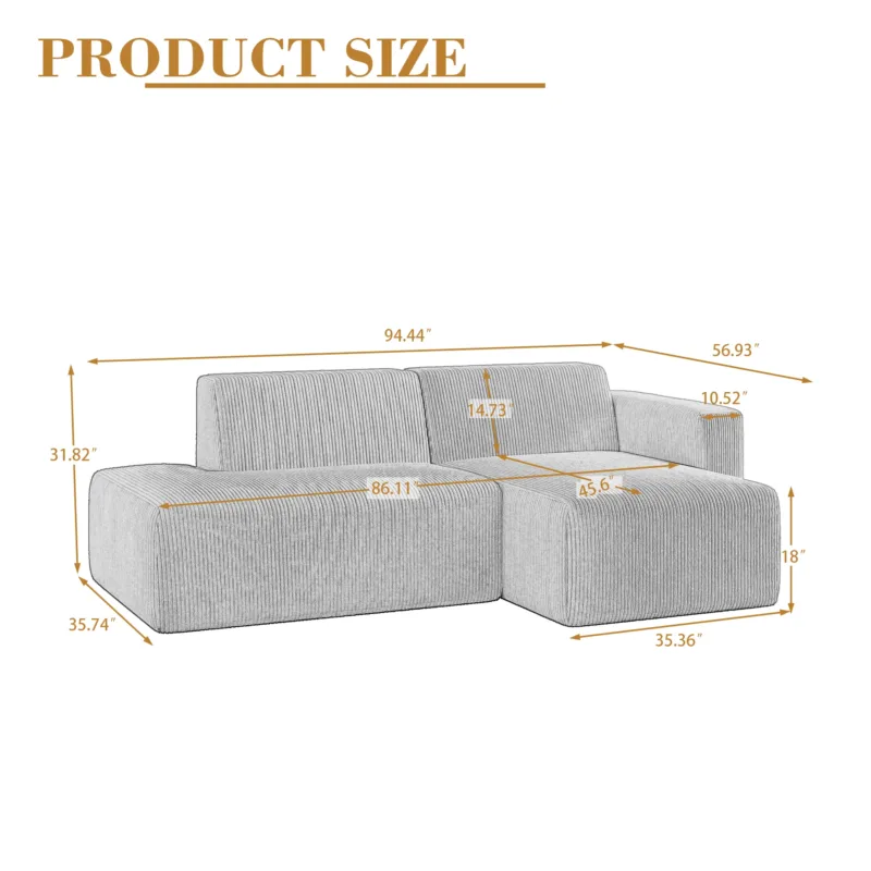 2 - Piece Corduroy Sectional - Image 4