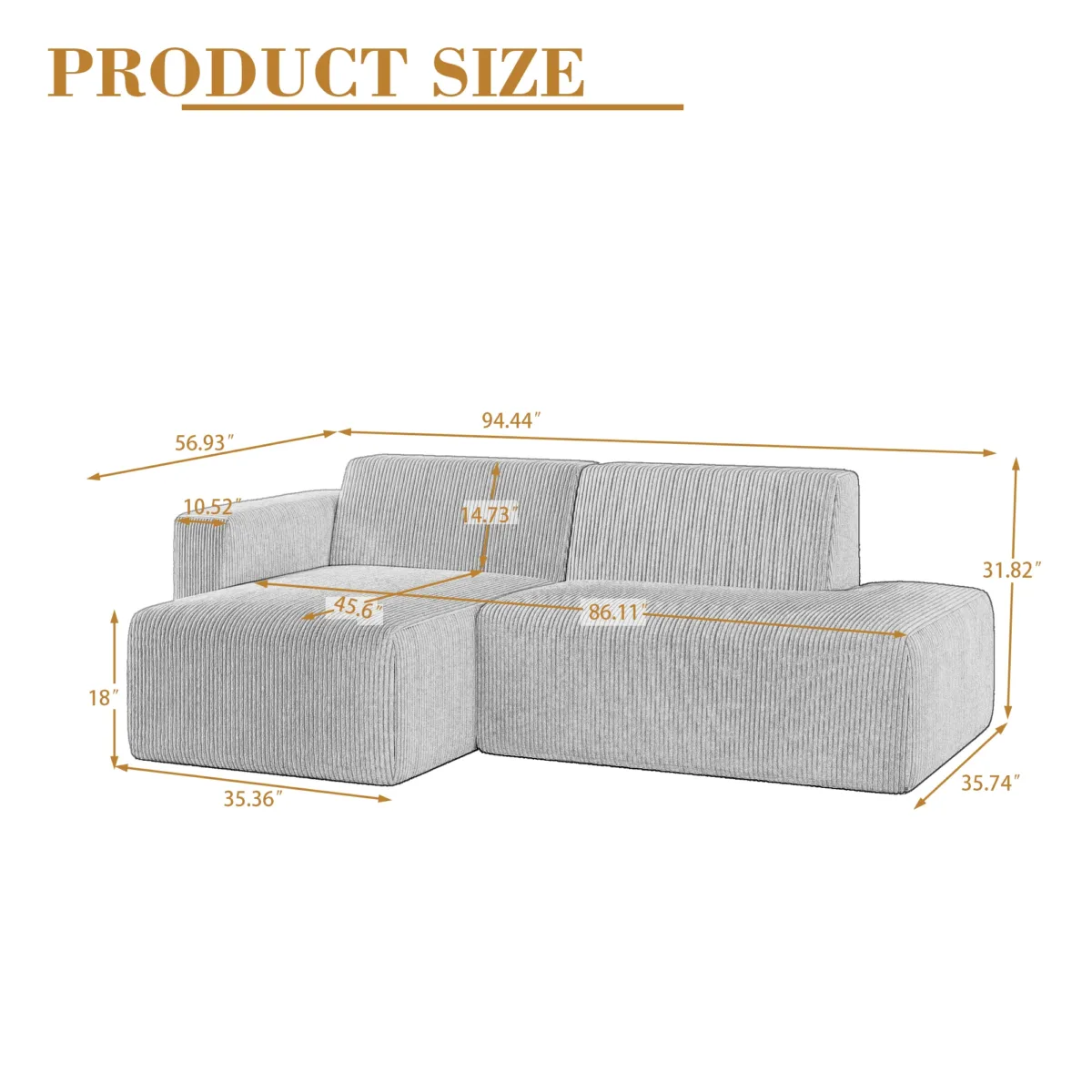 Camelle 2-Piece Corduroy Sectional Sofa with Right Chaise - Image 4
