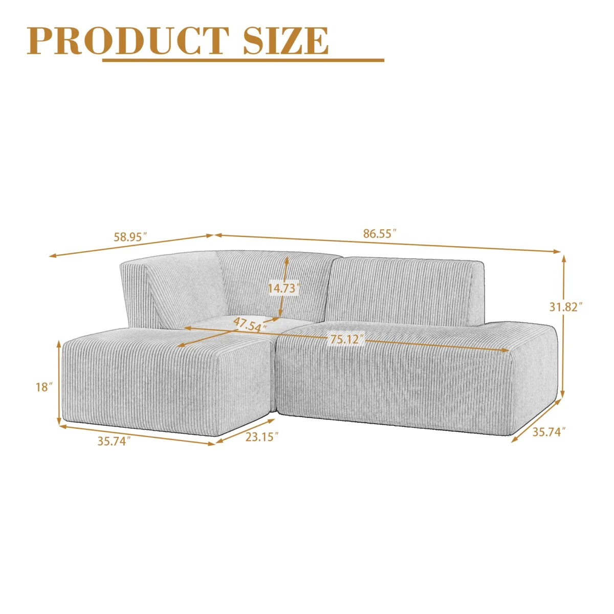 3 - Piece Corduroy Sectional - Image 4