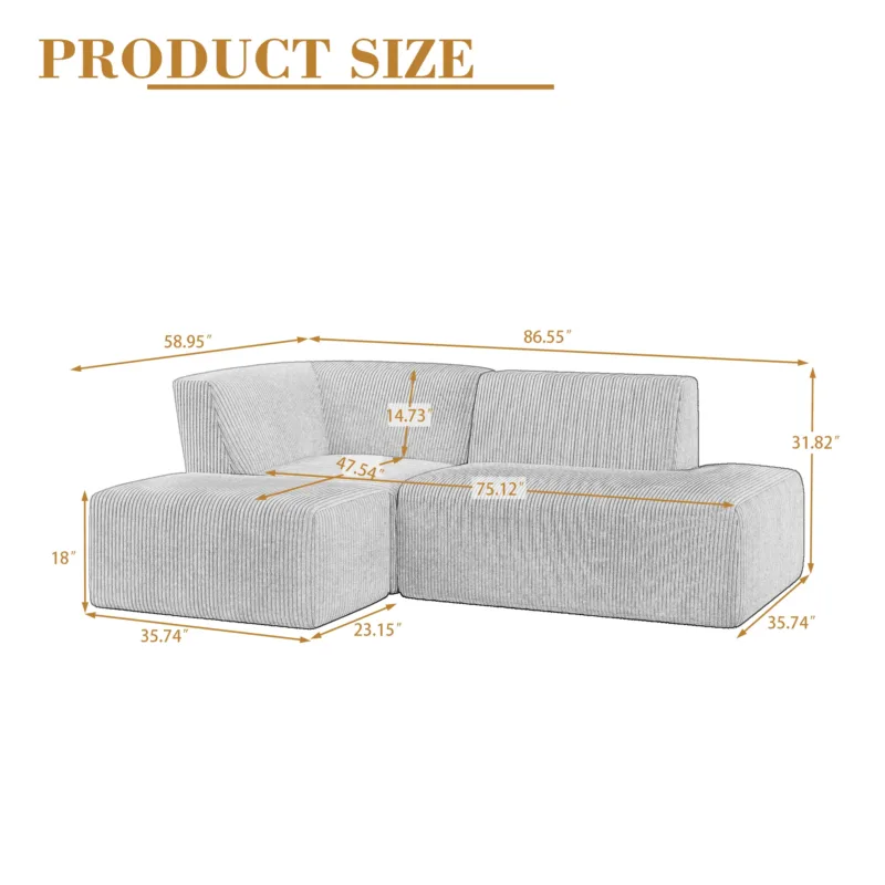 3 - Piece Corduroy Sectional - Image 4