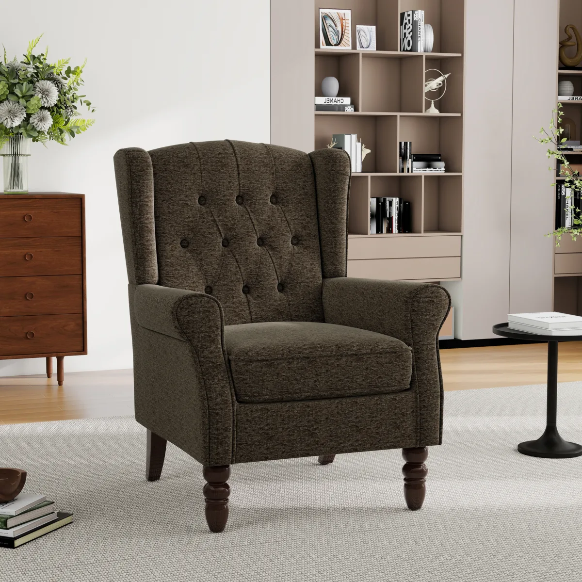 Orvale Button Tufted Upholstered Wingback Armchair - Image 7