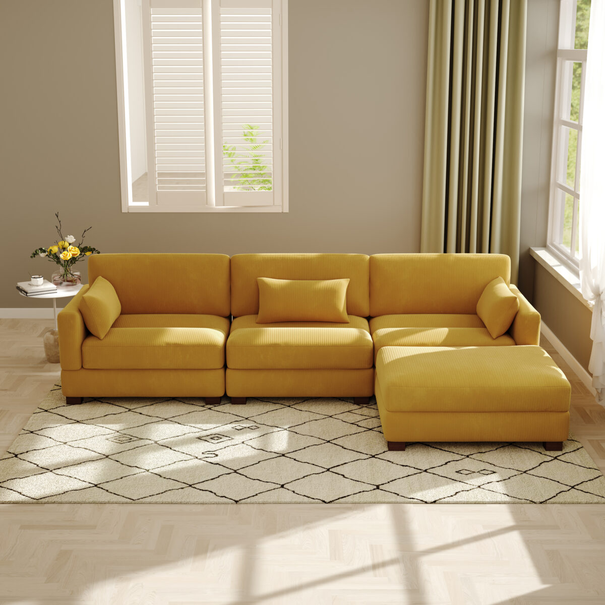 Auralyn 125″ 4-Piece Modular Corduroy L-Shape Sectional Sofa - Image 5