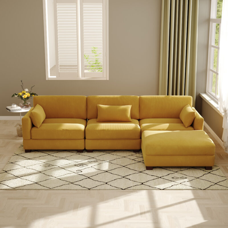 Auralyn 125″ 4-Piece Modular Corduroy L-Shape Sectional Sofa - Image 5