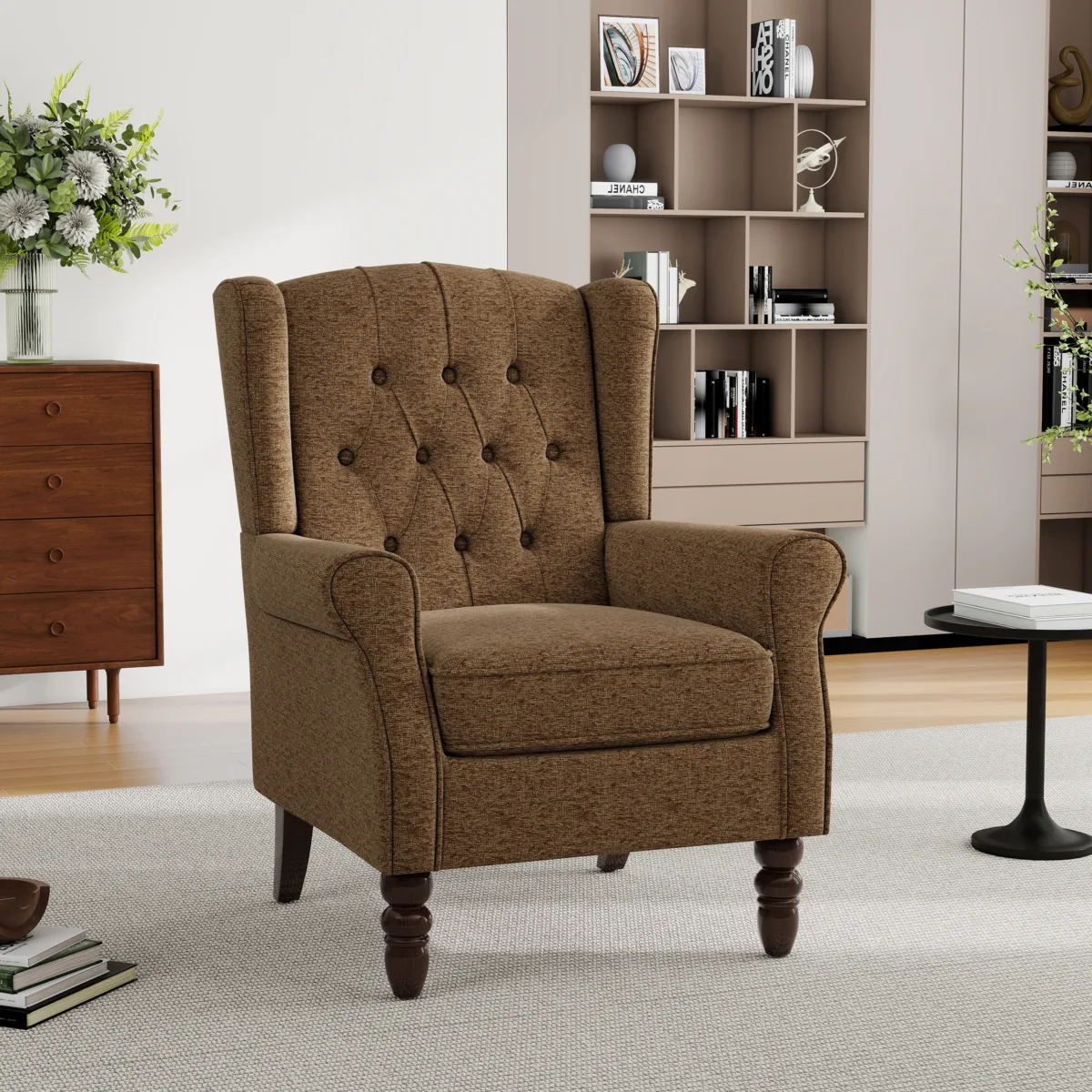 Orvale Button Tufted Upholstered Wingback Armchair - Image 5