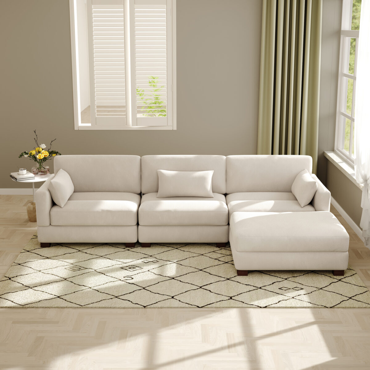 Auralyn 125″ 4-Piece Modular Corduroy L-Shape Sectional Sofa - Image 4