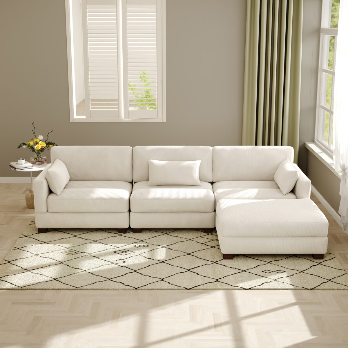 Auralyn 125″ 4-Piece Modular Corduroy L-Shape Sectional Sofa - Image 3
