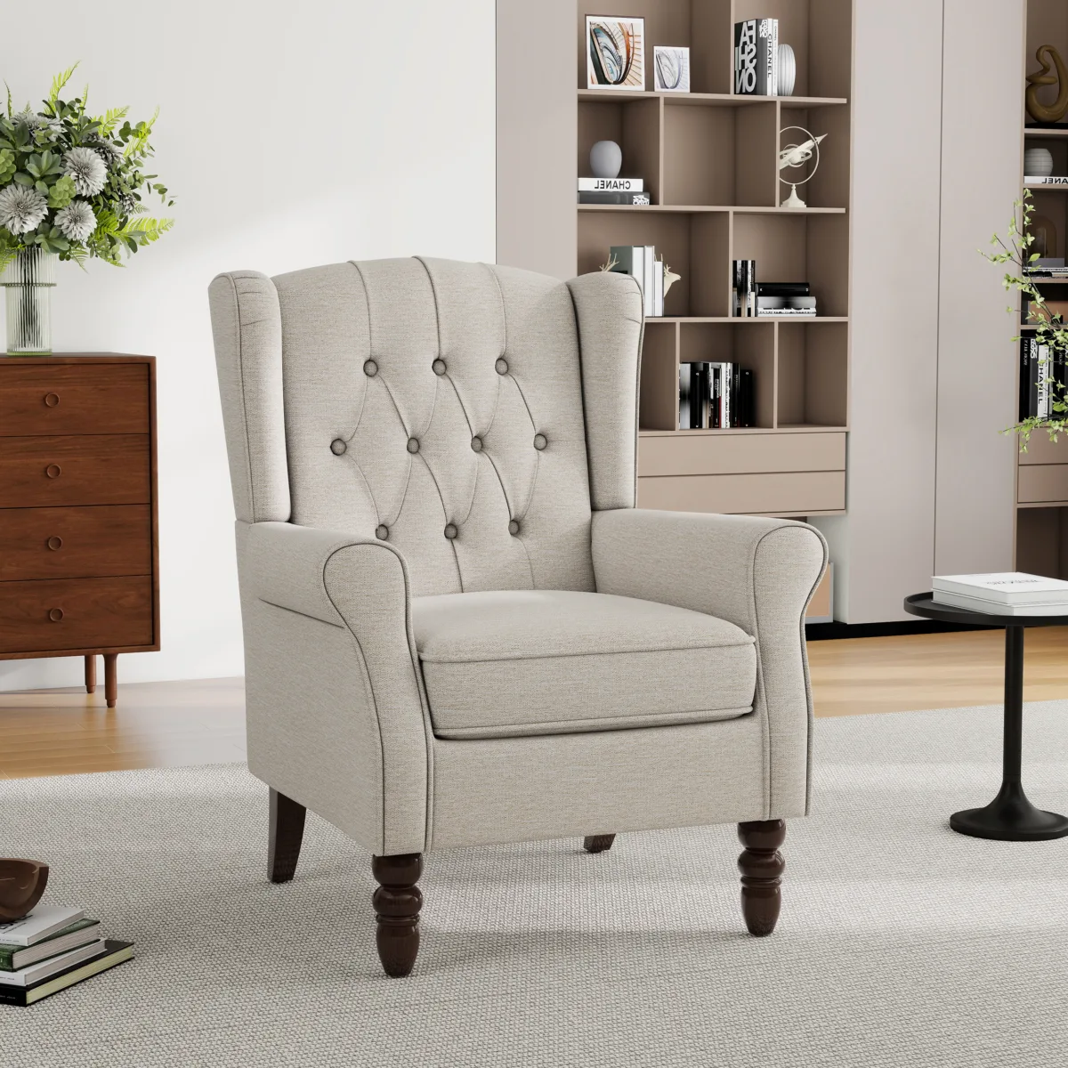 Orvale Button Tufted Upholstered Wingback Armchair - Image 4