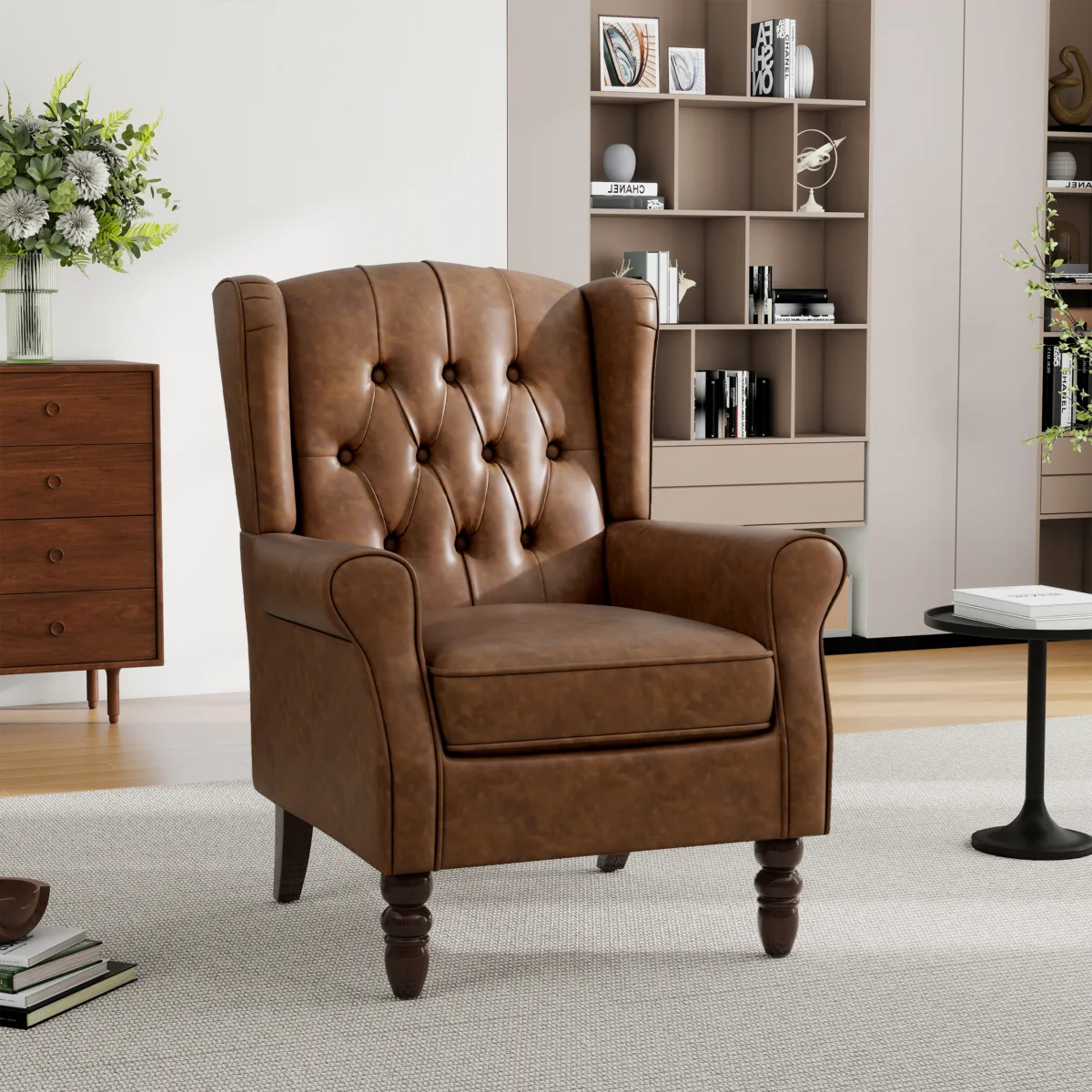 Orvale Button Tufted Upholstered Wingback Armchair - Image 10
