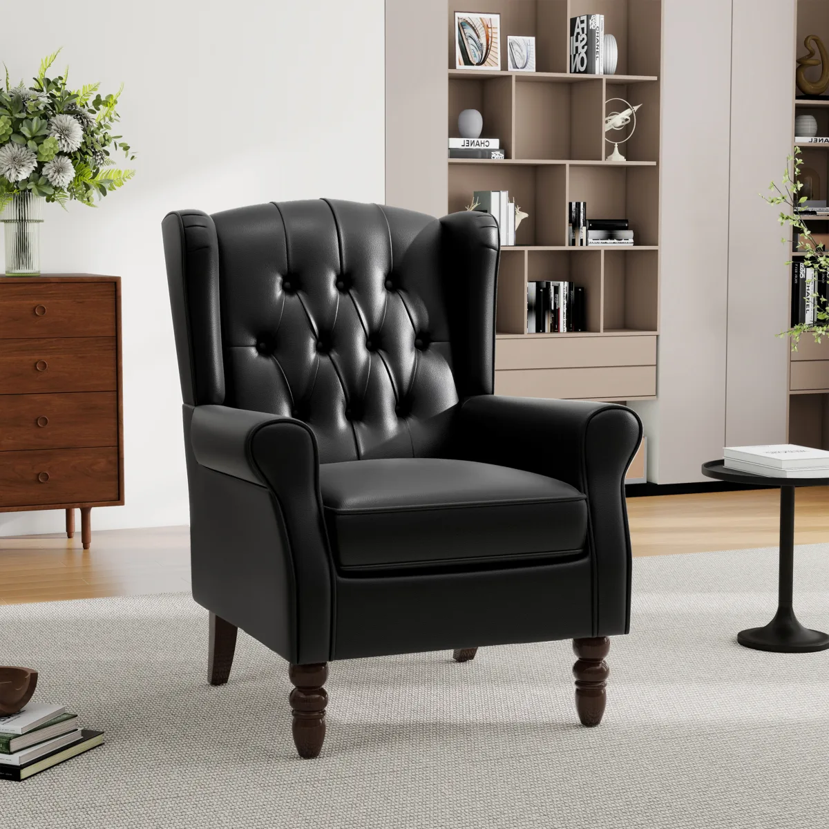 Orvale Button Tufted Upholstered Wingback Armchair - Image 9