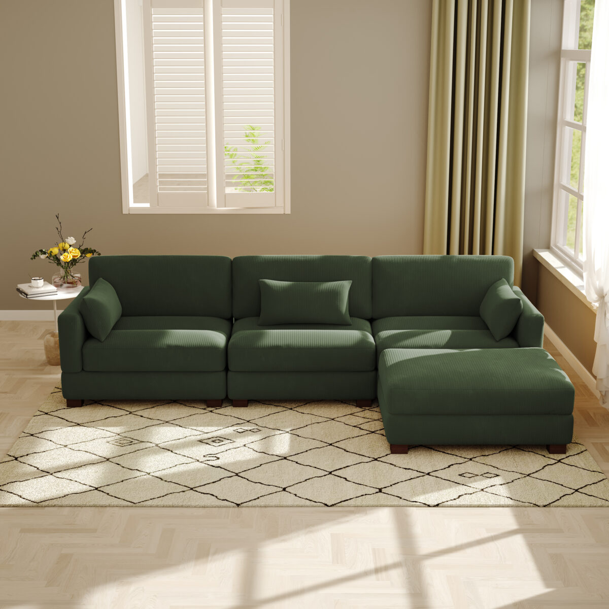 Auralyn 125″ 4-Piece Modular Corduroy L-Shape Sectional Sofa - Image 8
