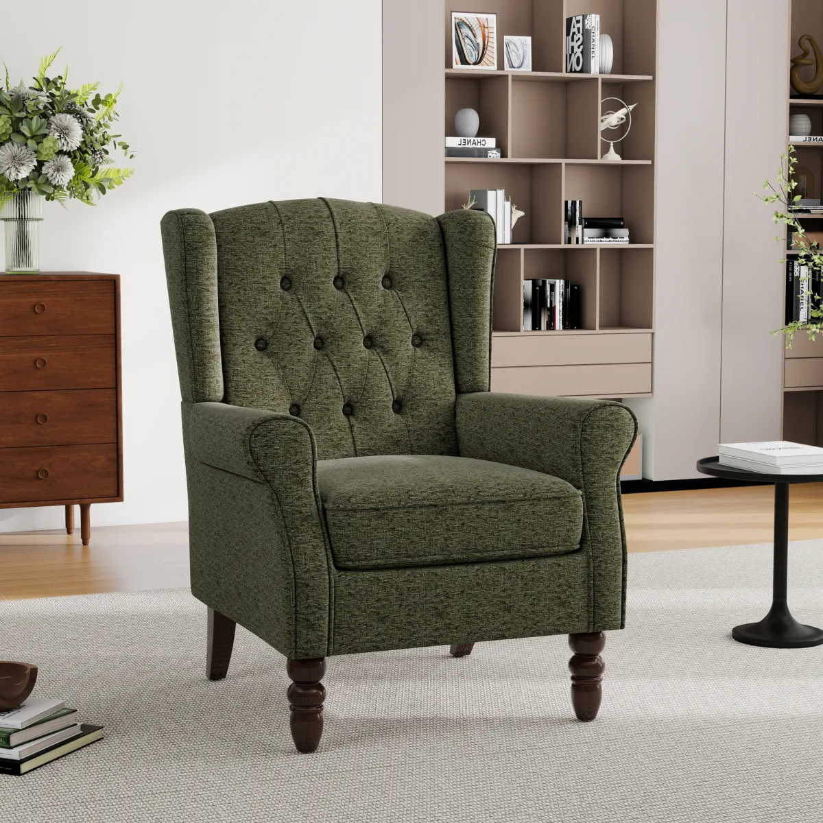 Orvale Button Tufted Upholstered Wingback Armchair - Image 8