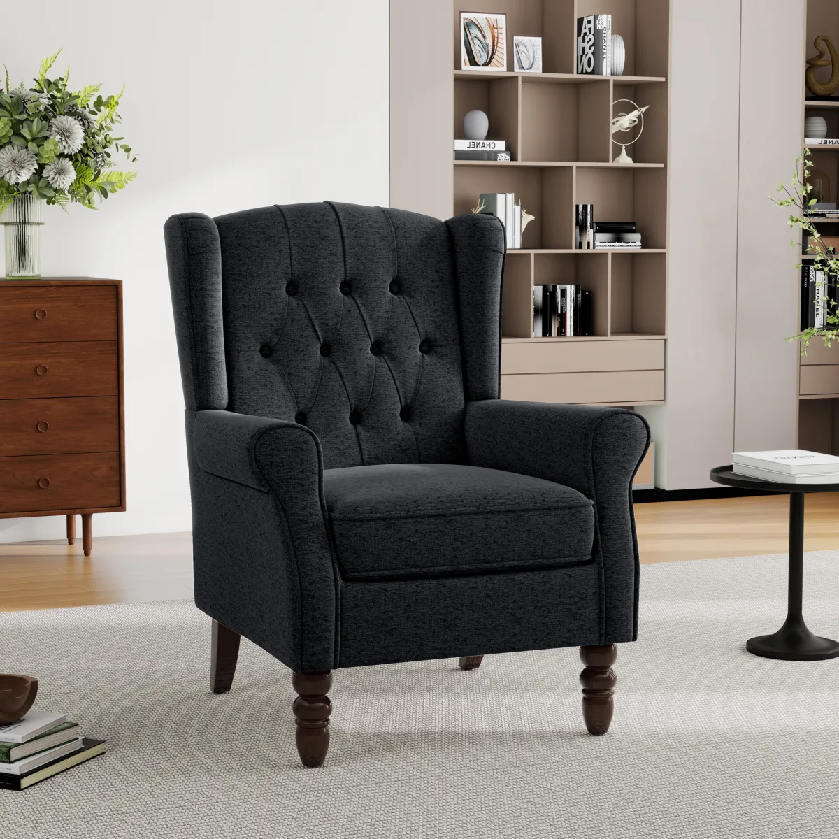 Orvale Button Tufted Upholstered Wingback Armchair - Image 6
