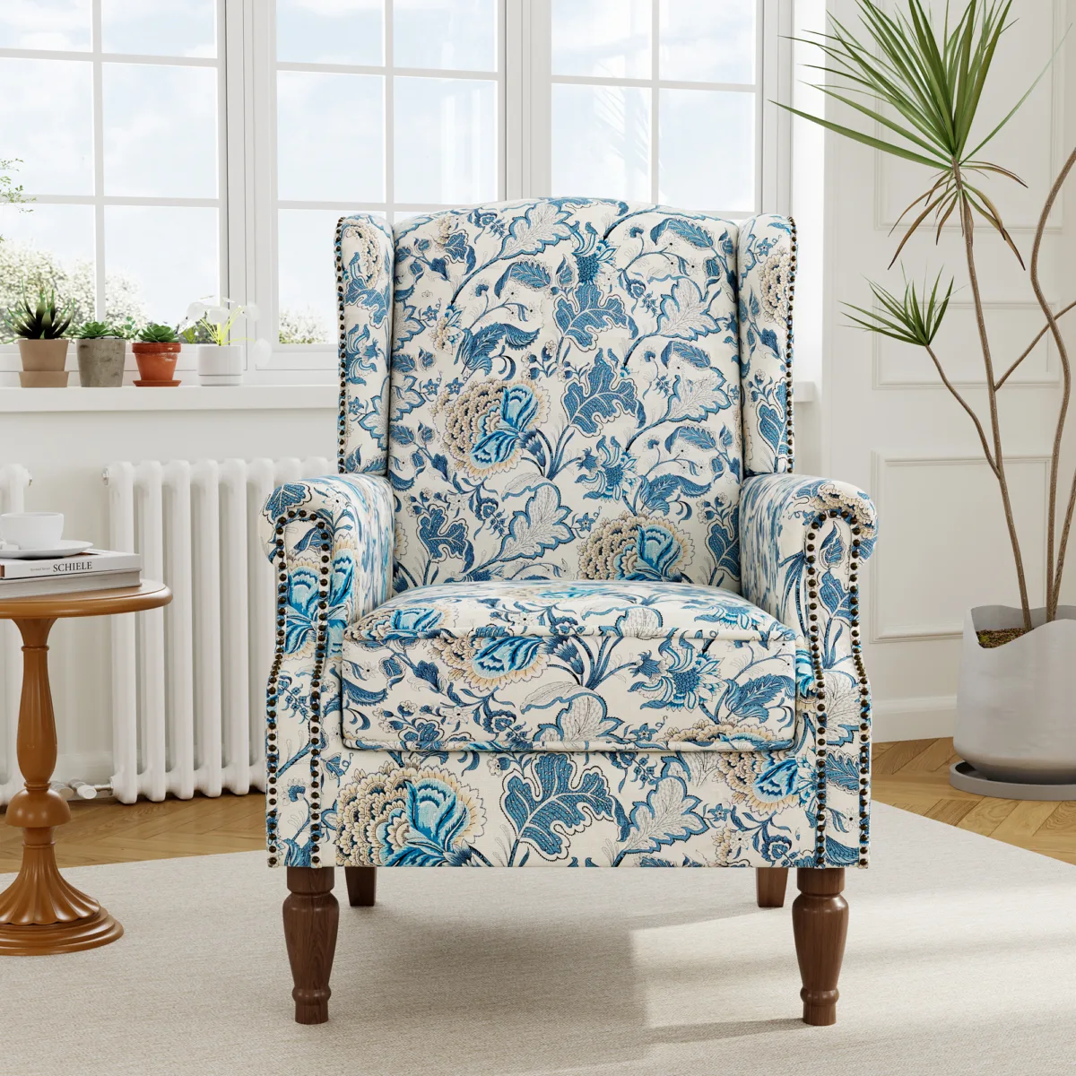 Rosven Floral Wingback Accent Chair with Nailheads - Image 4
