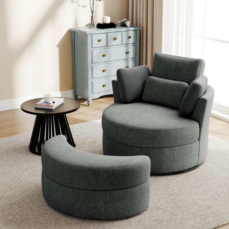 Elarae Swivel Barrel Chair with Storage Ottoman & Pillows - Image 15