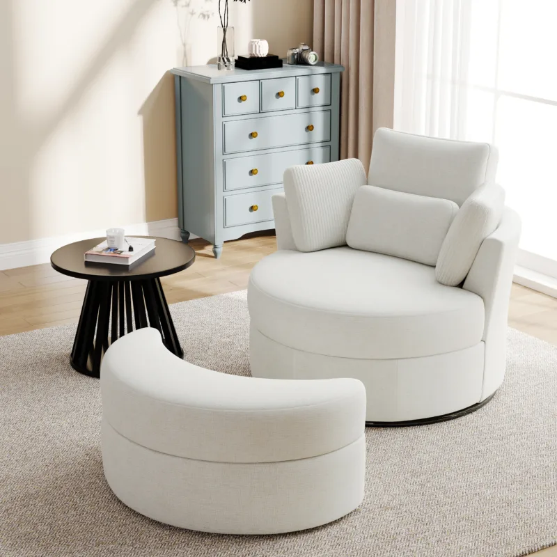 Elarae Swivel Barrel Chair with Storage Ottoman & Pillows - Image 17