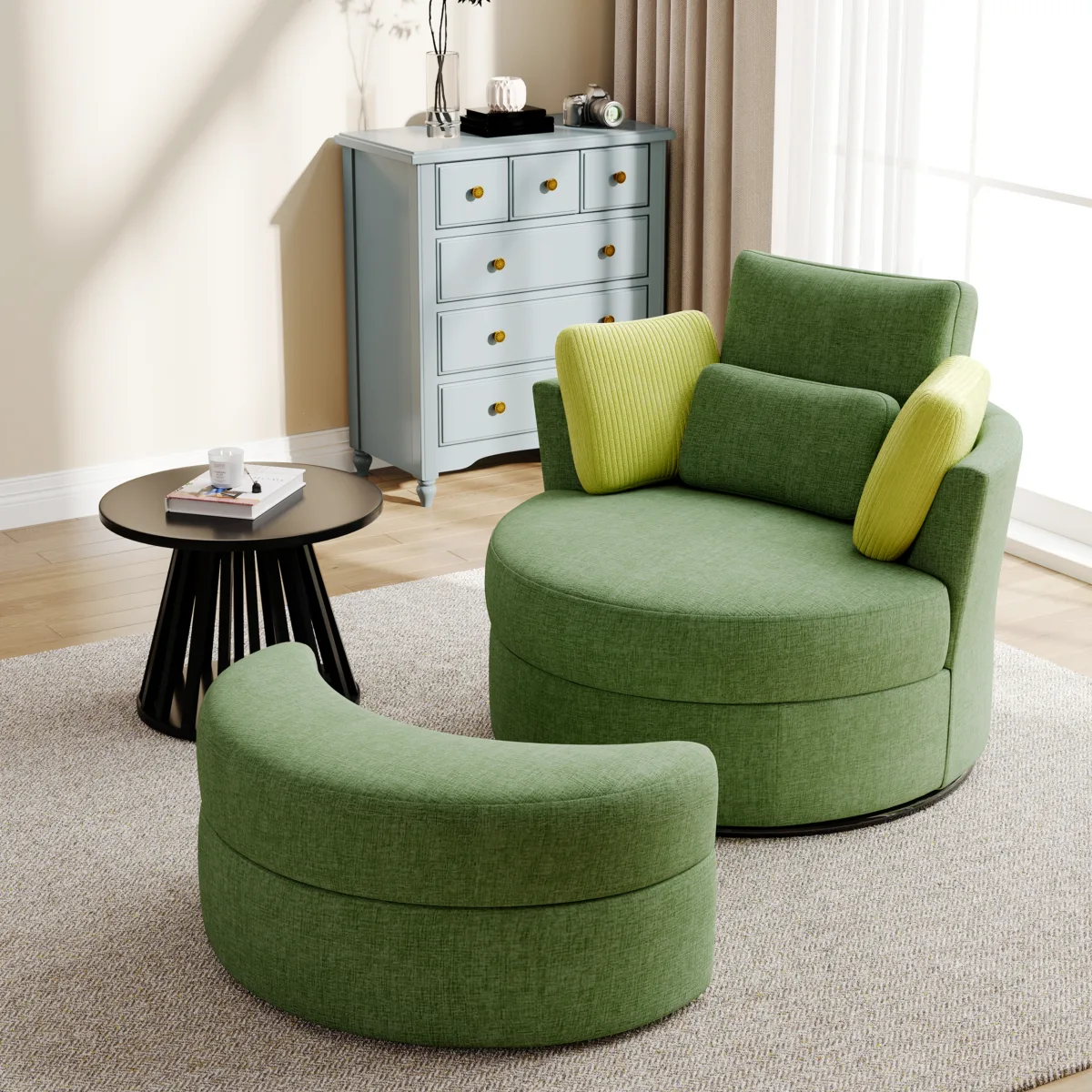Elarae Swivel Barrel Chair with Storage Ottoman & Pillows - Image 14