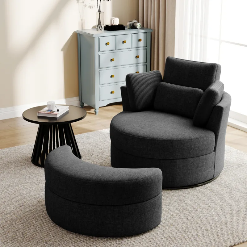 Elarae Swivel Barrel Chair with Storage Ottoman & Pillows - Image 16