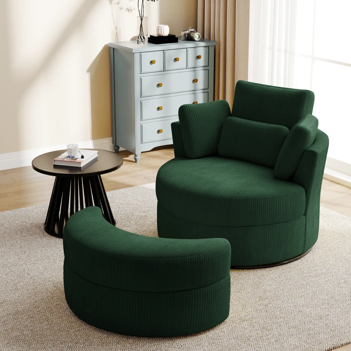 Elarae Swivel Barrel Chair with Storage Ottoman & Pillows - Image 13