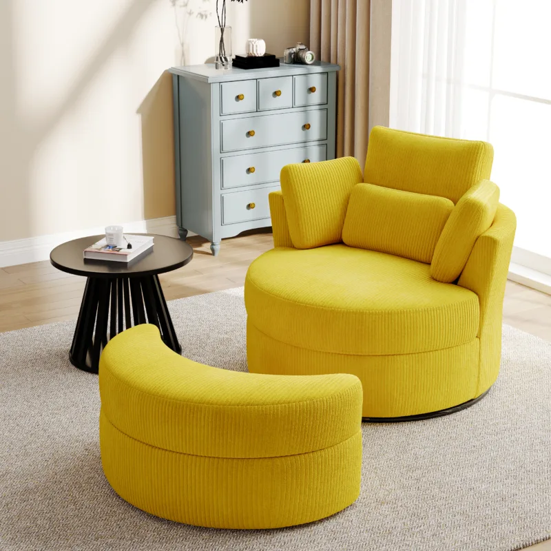 Elarae Swivel Barrel Chair with Storage Ottoman & Pillows - Image 10