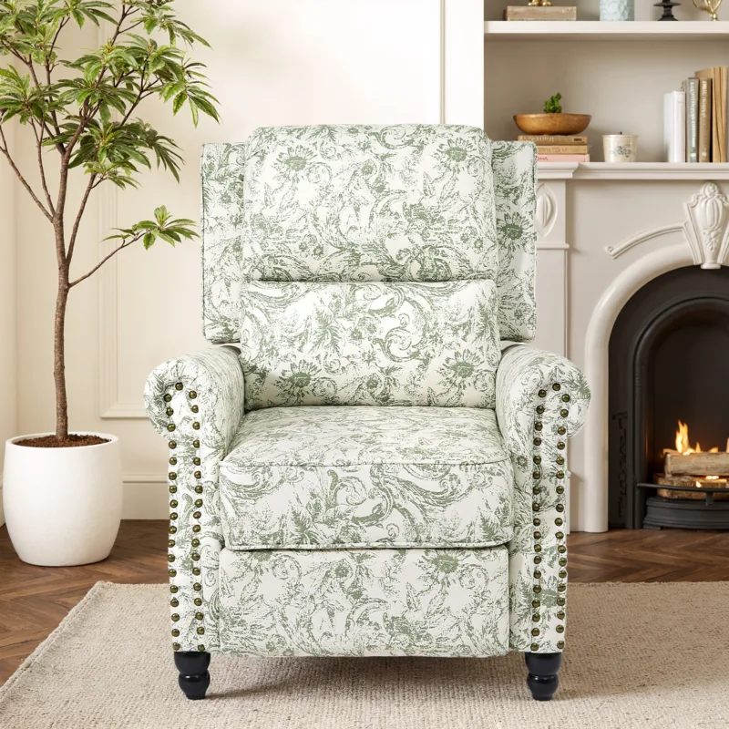 Kaelum Vintage Rolled Arms Recliner with Footrest - Image 9