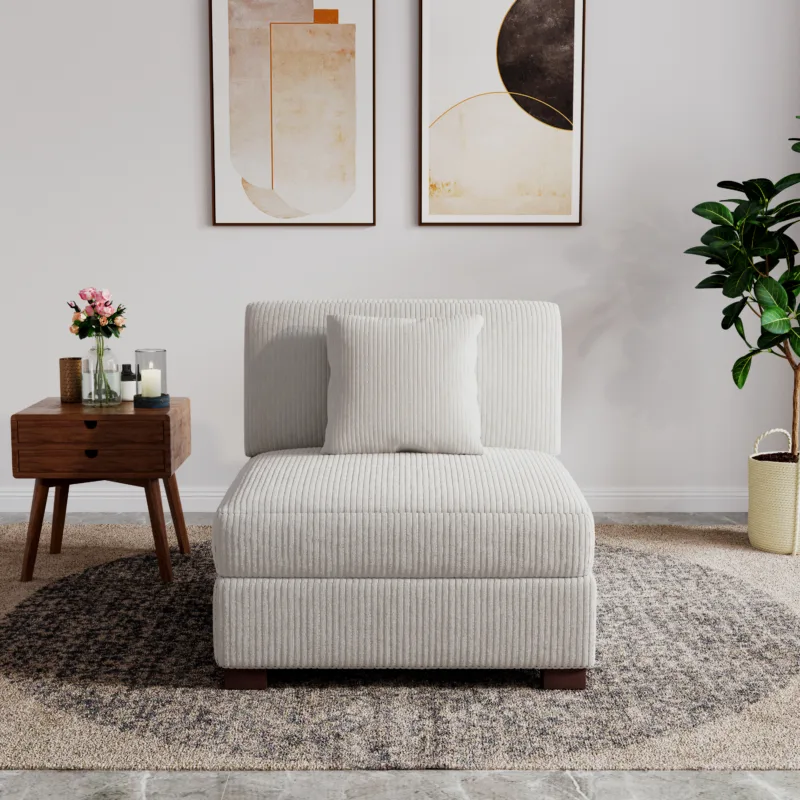 Phydra Corduroy Upholstered Modular Armless Chair - Image 2