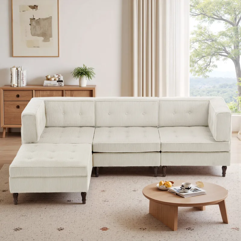 Junave 4-Piece L-Shaped Tufted Corduroy Sectional Sofa - Image 2