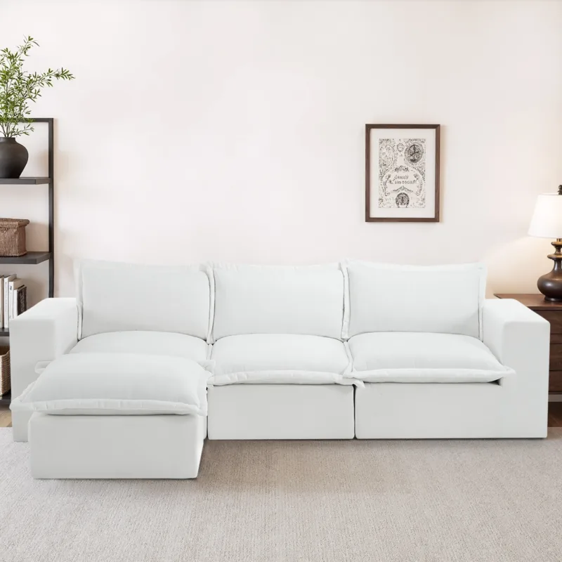 Piereo 4-Piece Pillow Top Chenille Sectional Sofa with Ottoman - Image 2