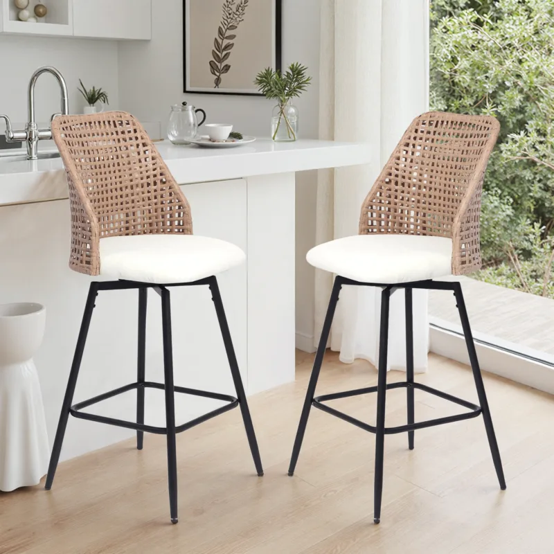 Olivay Wicker Swivel Upholstered Bar Stools Set of 2 - Image 2