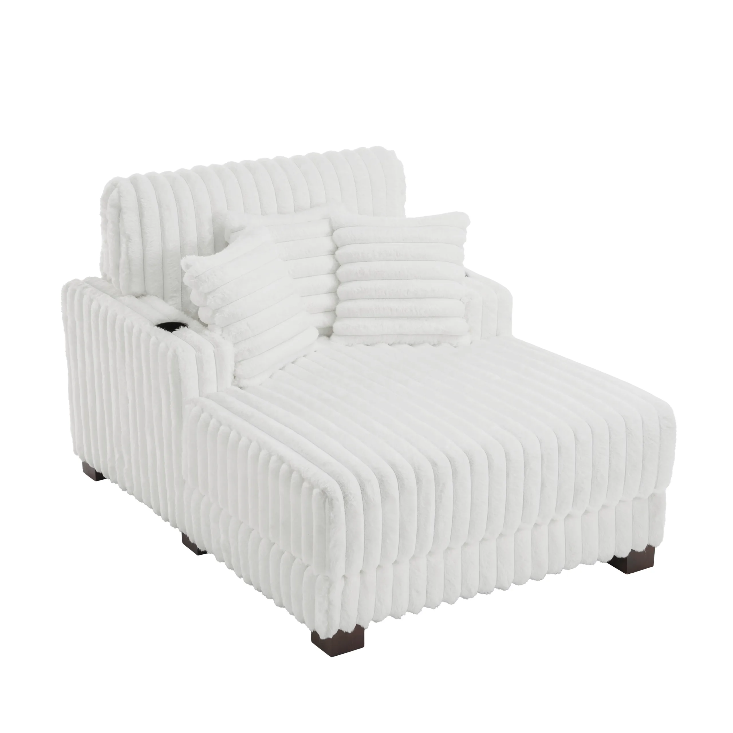 BEIGE 2 Mireze Faux Fur Chaise Lounge with Cup Holders - Image 1