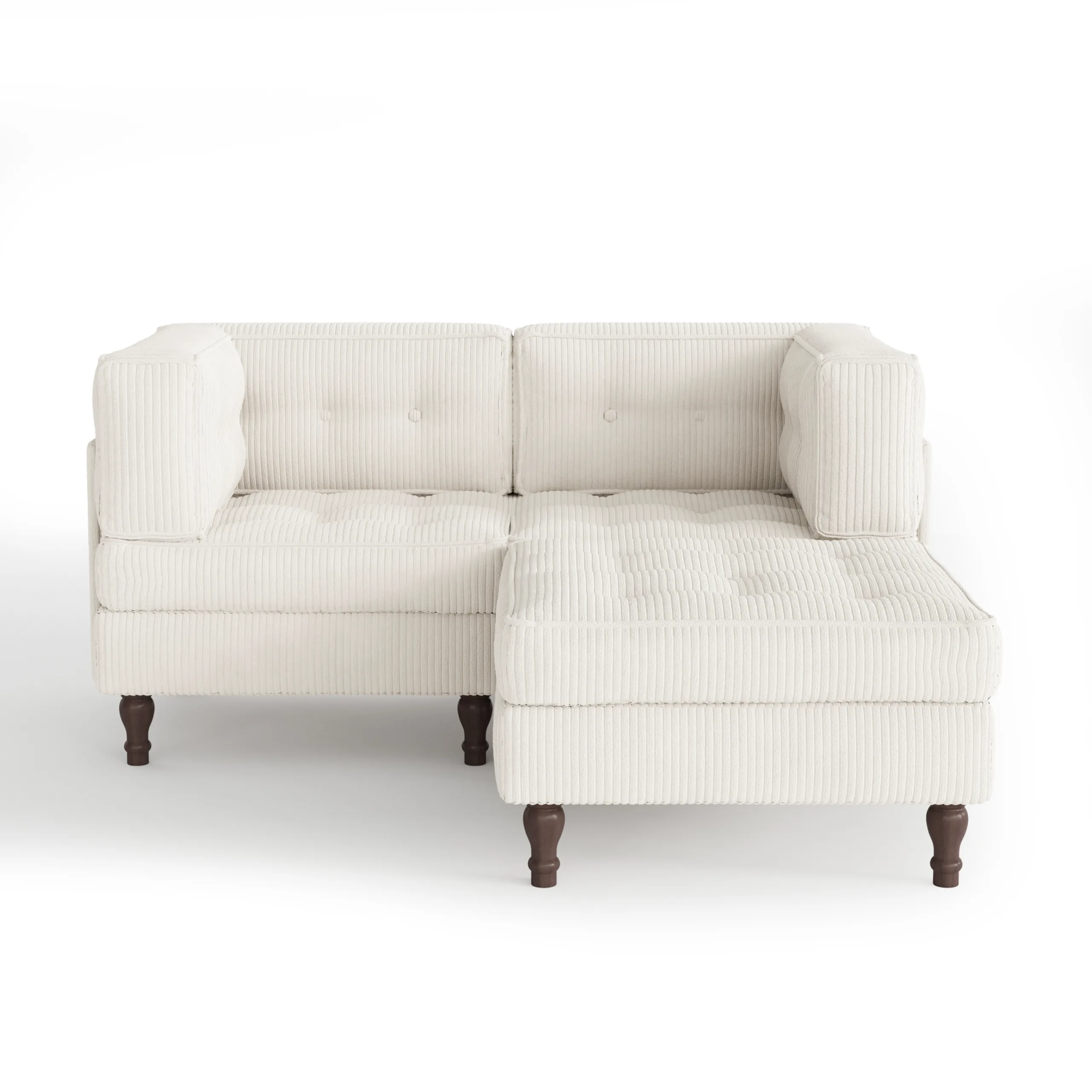 BEIGE 2 Junave Button Tufted Corduroy Modular Sofa with Ottoman - Image 1