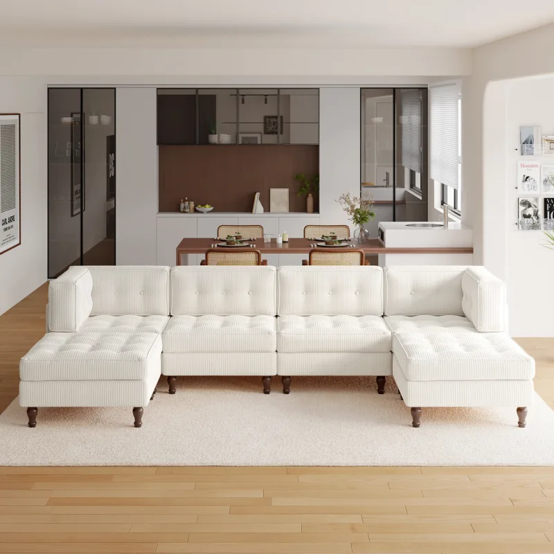 Junave 6-Piece U-Shaped Tufted Corduroy Sectional Sofa - Image 2