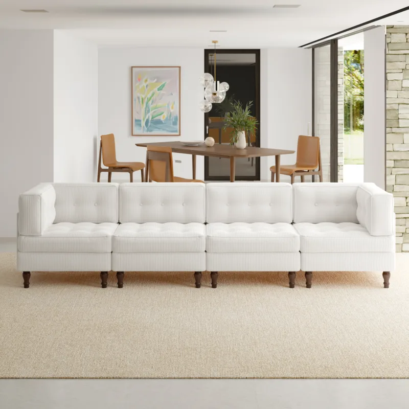 Junave 3-Piece Button Tufted Corduroy Sectional Sofa - Image 2