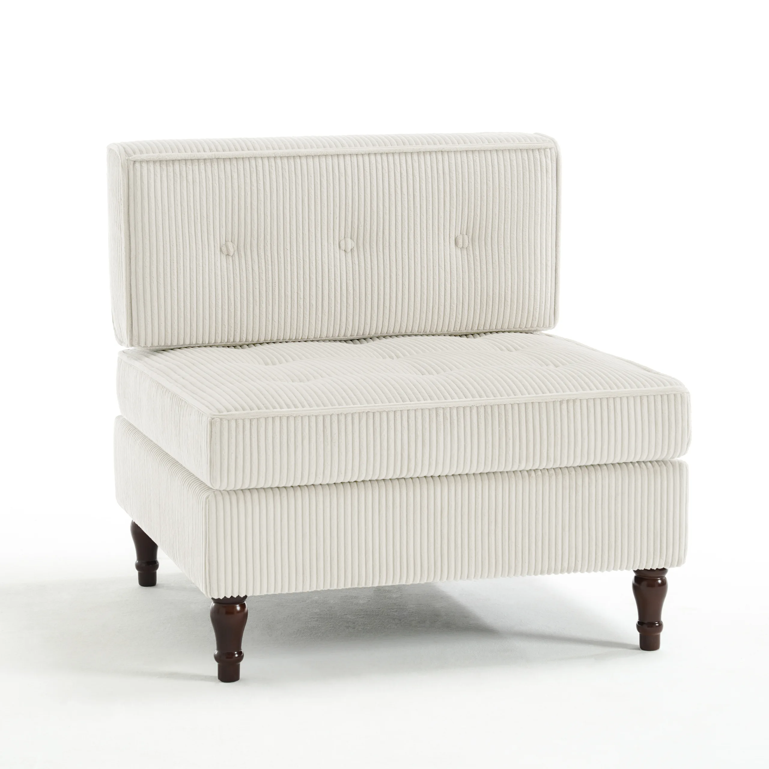 BEIGE 3 Junave Button Tufted Corduroy Modular Armless Chair - Image 1