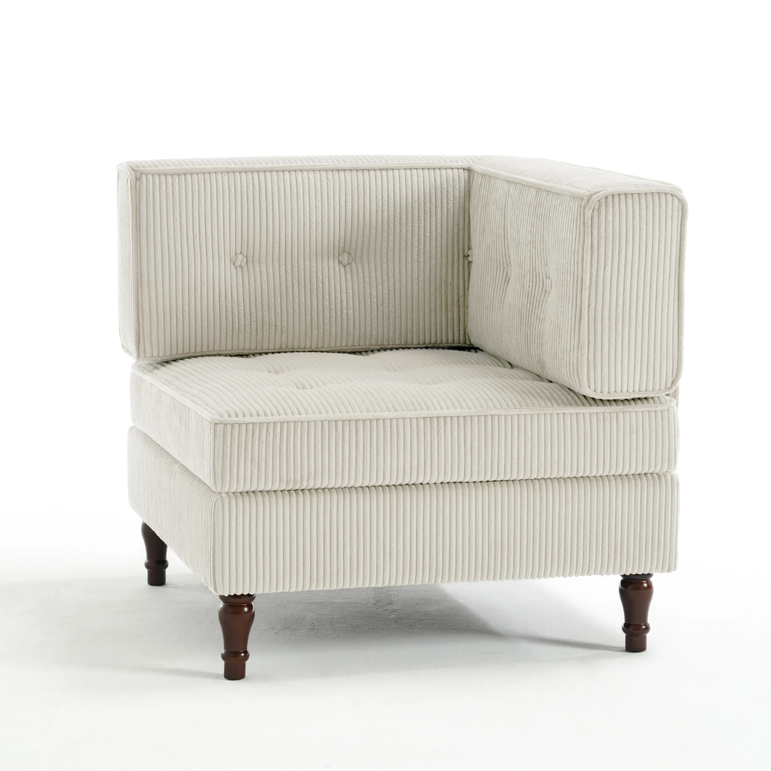 BEIGE 3 Junave Single Arm Button Tufted Corduroy Corner Chair - Image 1