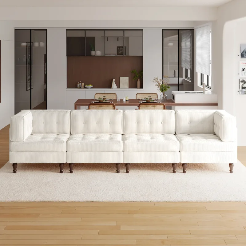Junave 4-Piece Button Tufted Corduroy Sectional Sofa - Image 2