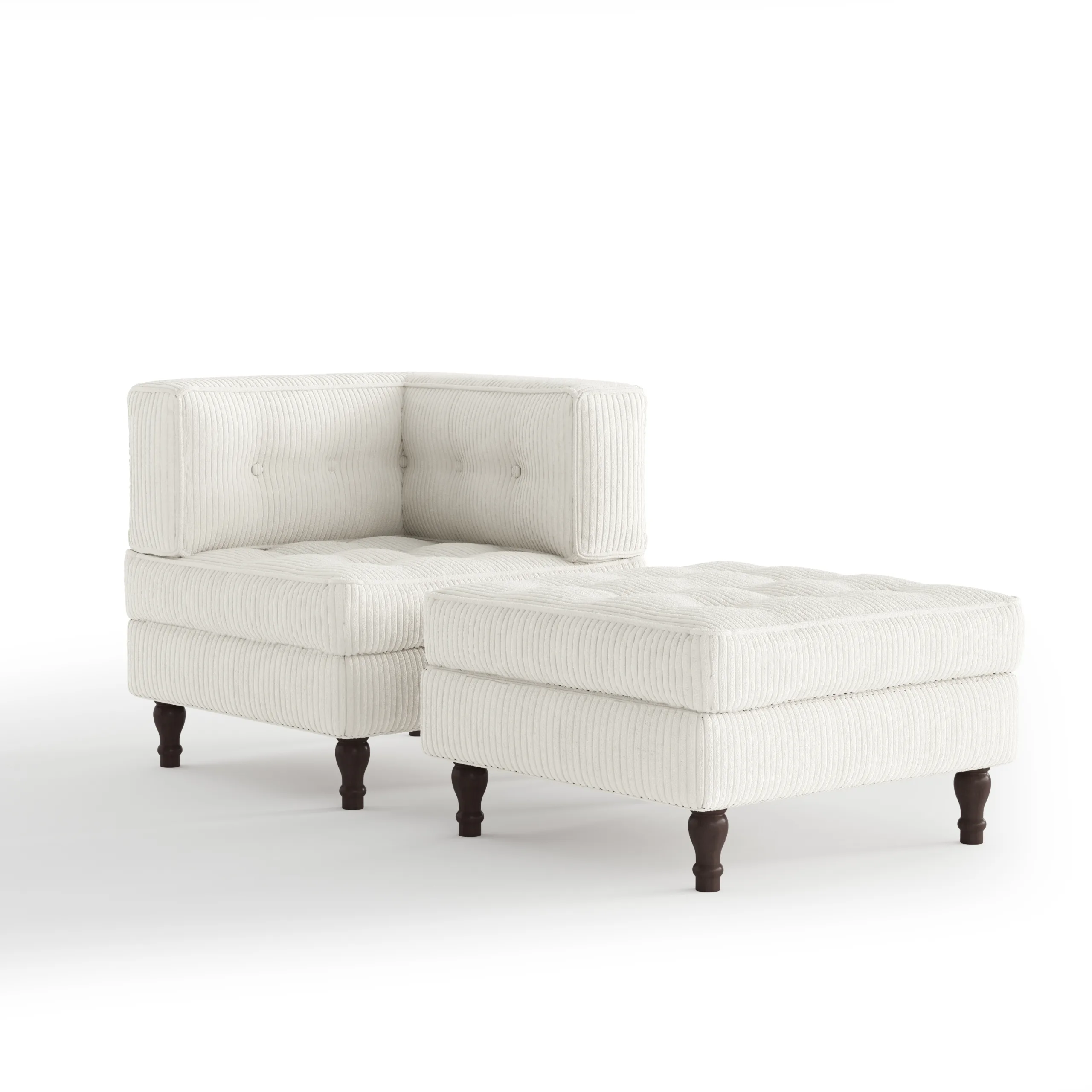 BEIGE 4 Junave Button Tufted Corduroy Chaise Lounge with Ottoman - Image 1