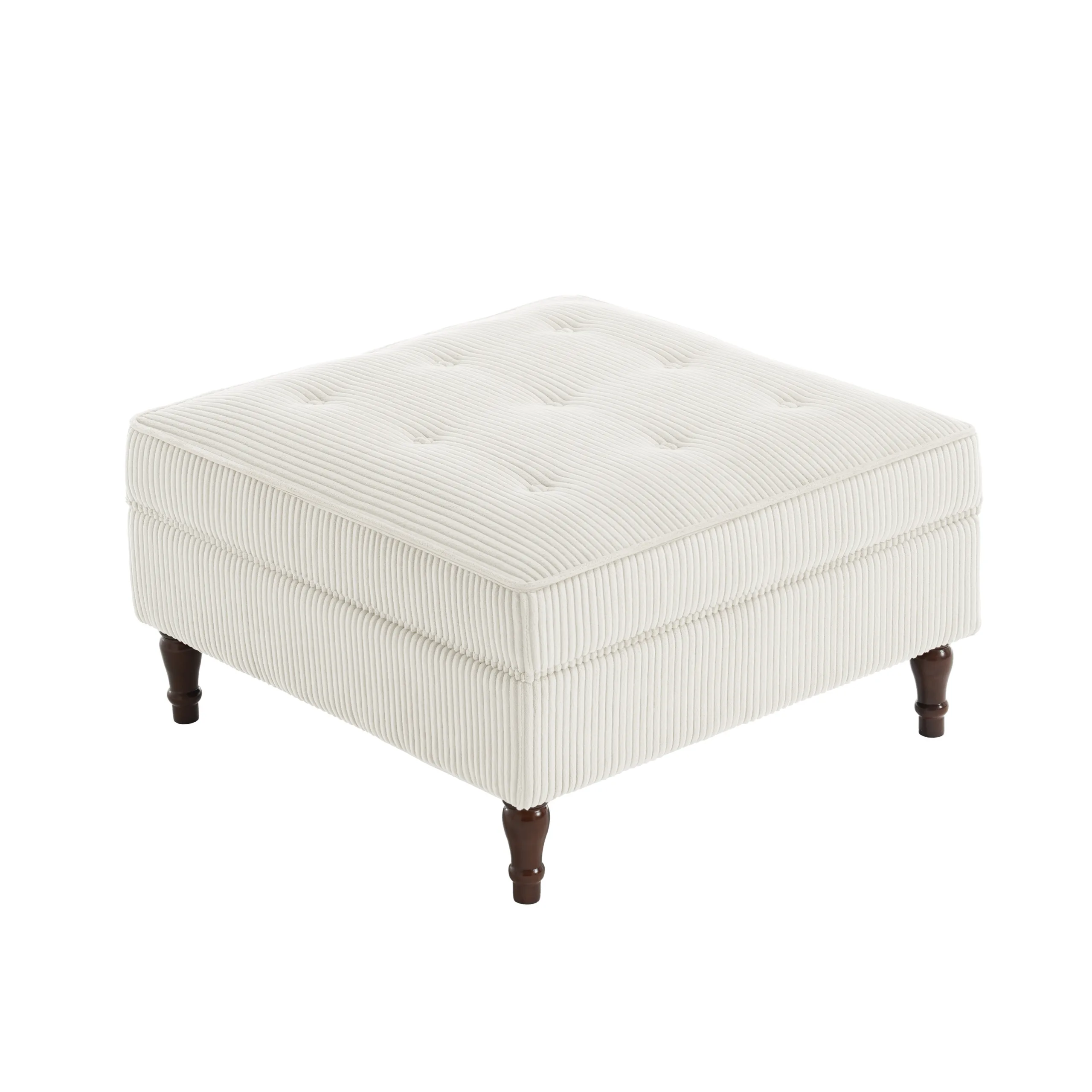 BEIGE 6-TD Junave Button Tufted Corduroy Storage Ottoman - Image 1