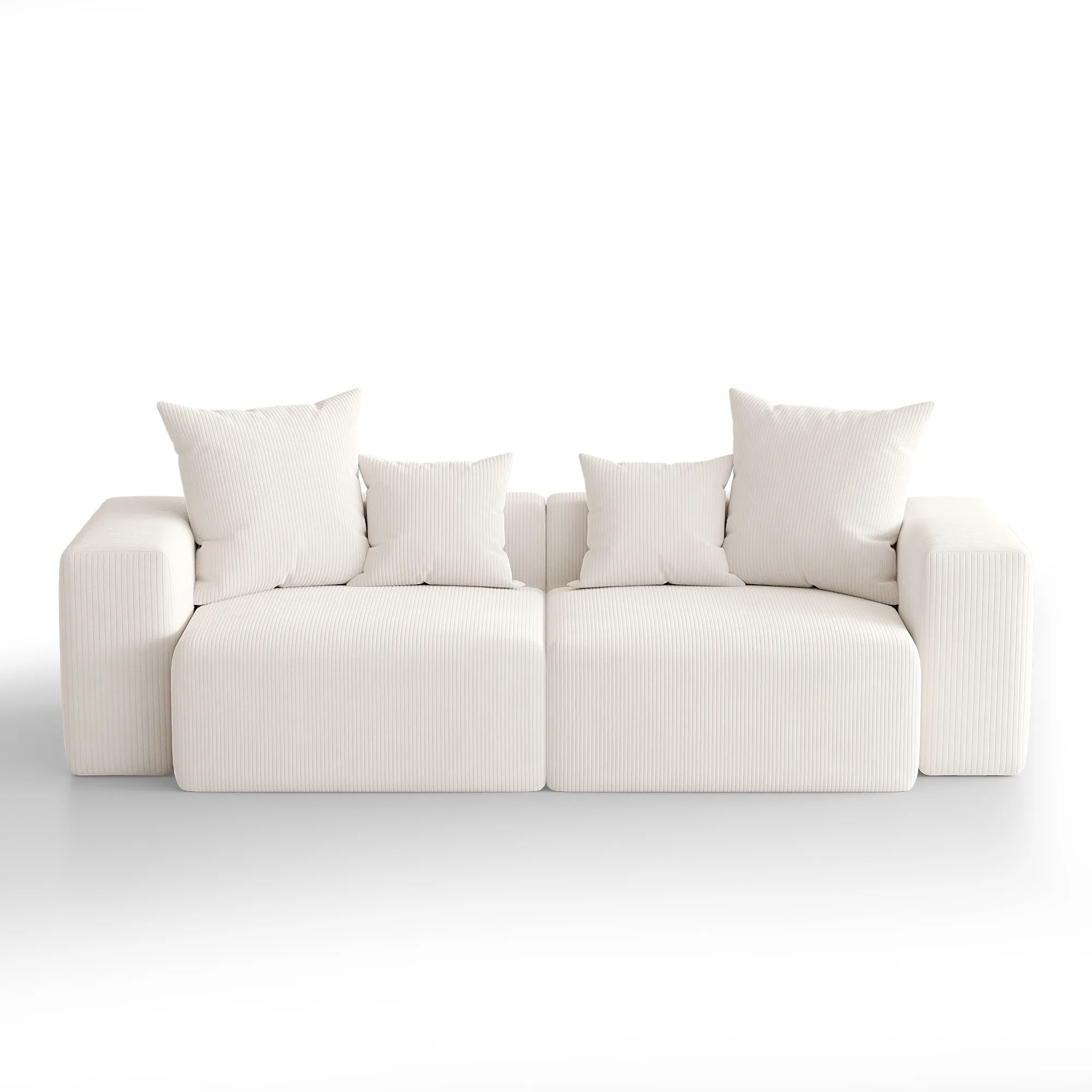 BEIGE 7-TD Reloom 2-Piece All-Foam Corduroy Modular Sofa with Pillows - Image 1