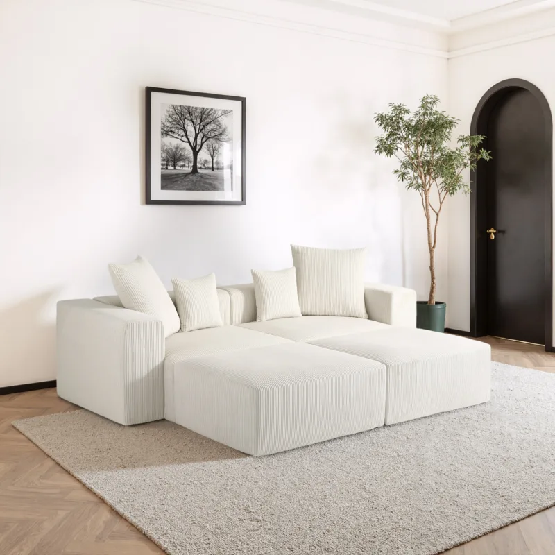 Reloom 4-Piece Corduroy Sectional Sofa with Ottomans - Image 2